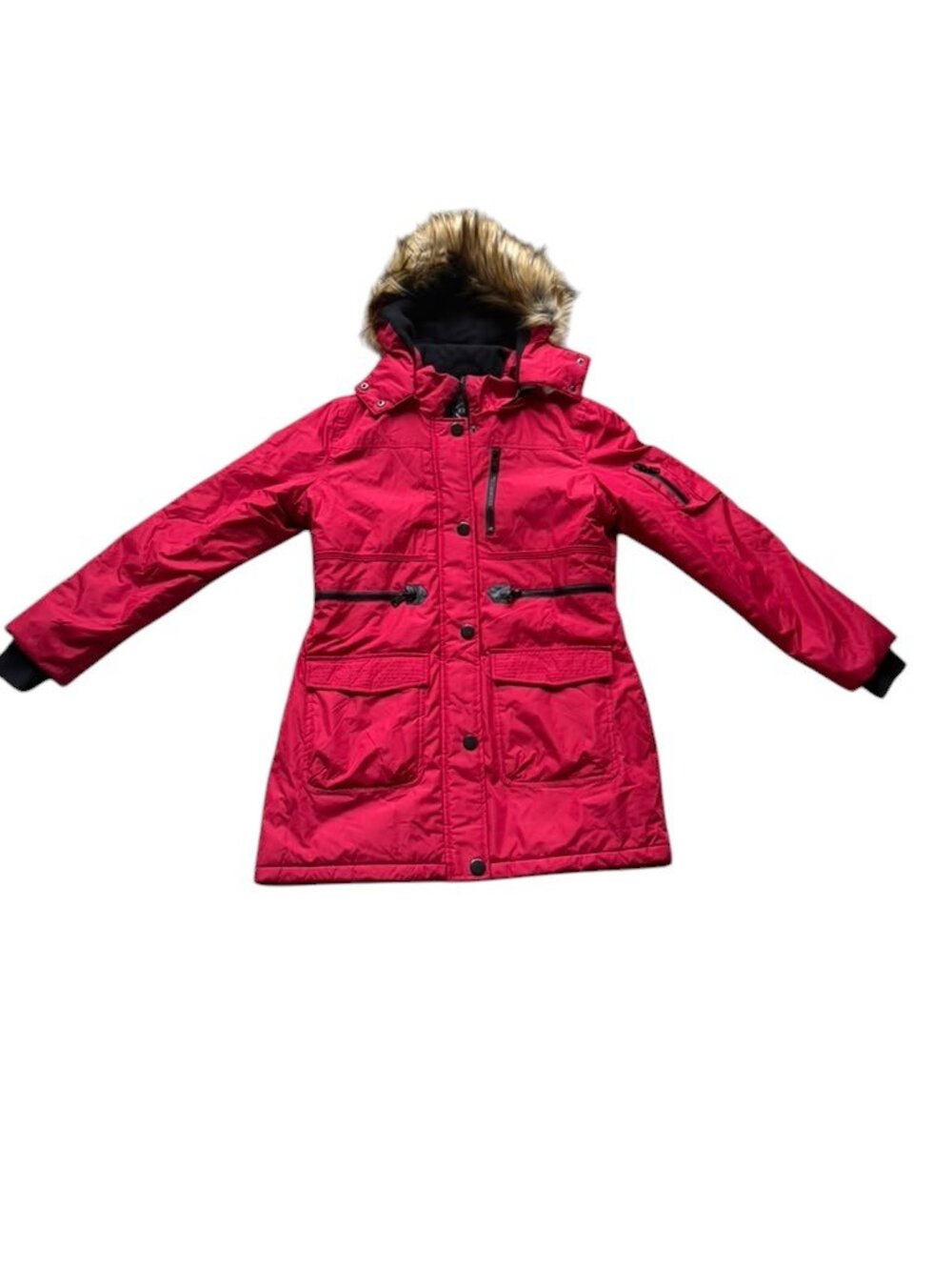 Celsius Premium Red Faux Fur Hood Winter Parka Coat Size M NWOT.